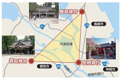 鹿島神宮、香取神宮、息栖神社の位置関係